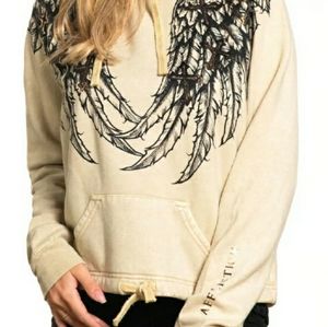 NWT Affliction Womens Long Sleeve Ivory/Cream color Hoodie Sweatshirt